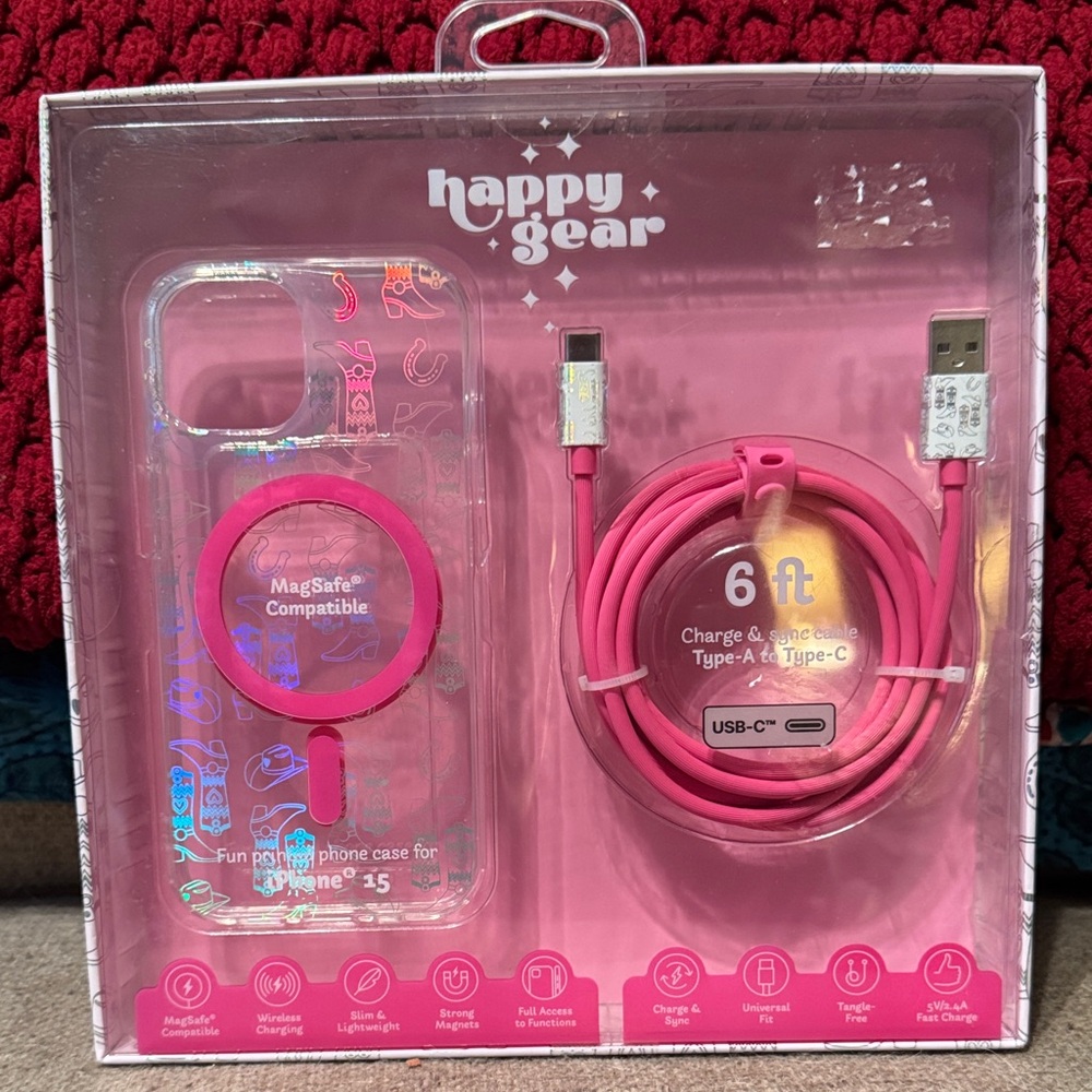 Pink Phone Case and Charging Cable Set